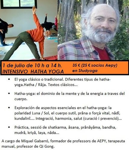 proximo evento intensivo hatha yoga el 1 de julio de 10h a 14h por 35€ (25€ los socios Aepy)